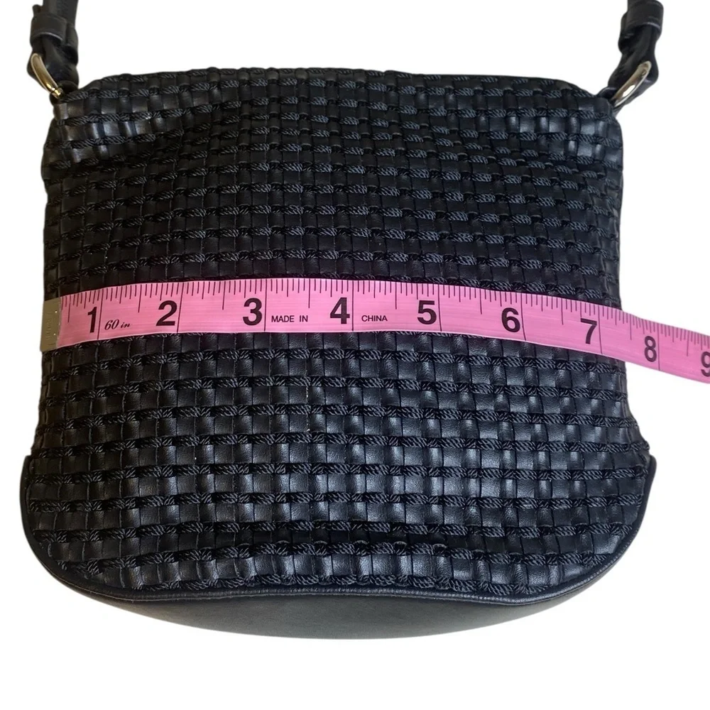 The Sak Elliot Lucca Black Vegan Woven Crossbody Top Zip Card Holder